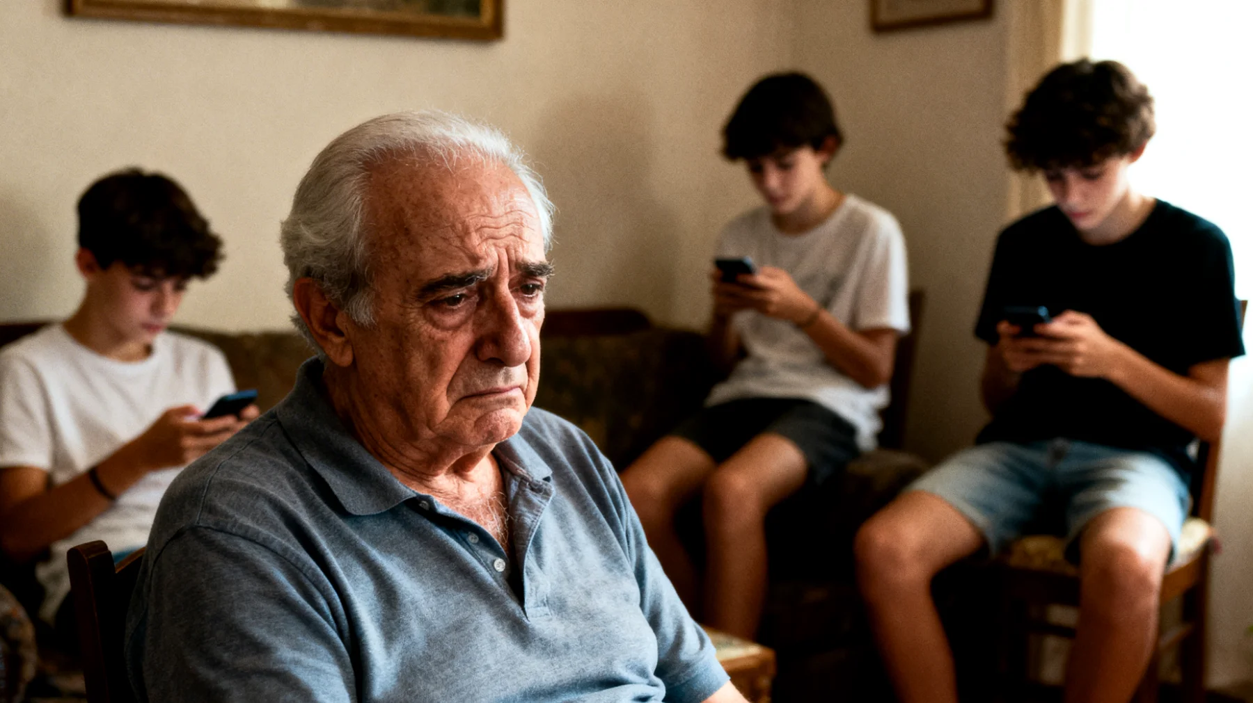 Nonno preoccupato di perdere il legame affettivo con i nipoti adolescenti che si stanno allontanando emotivamente, mostrano poco interesse per gli incontri familiari e sembrano imbarazzati o infastiditi dalla sua presenza"