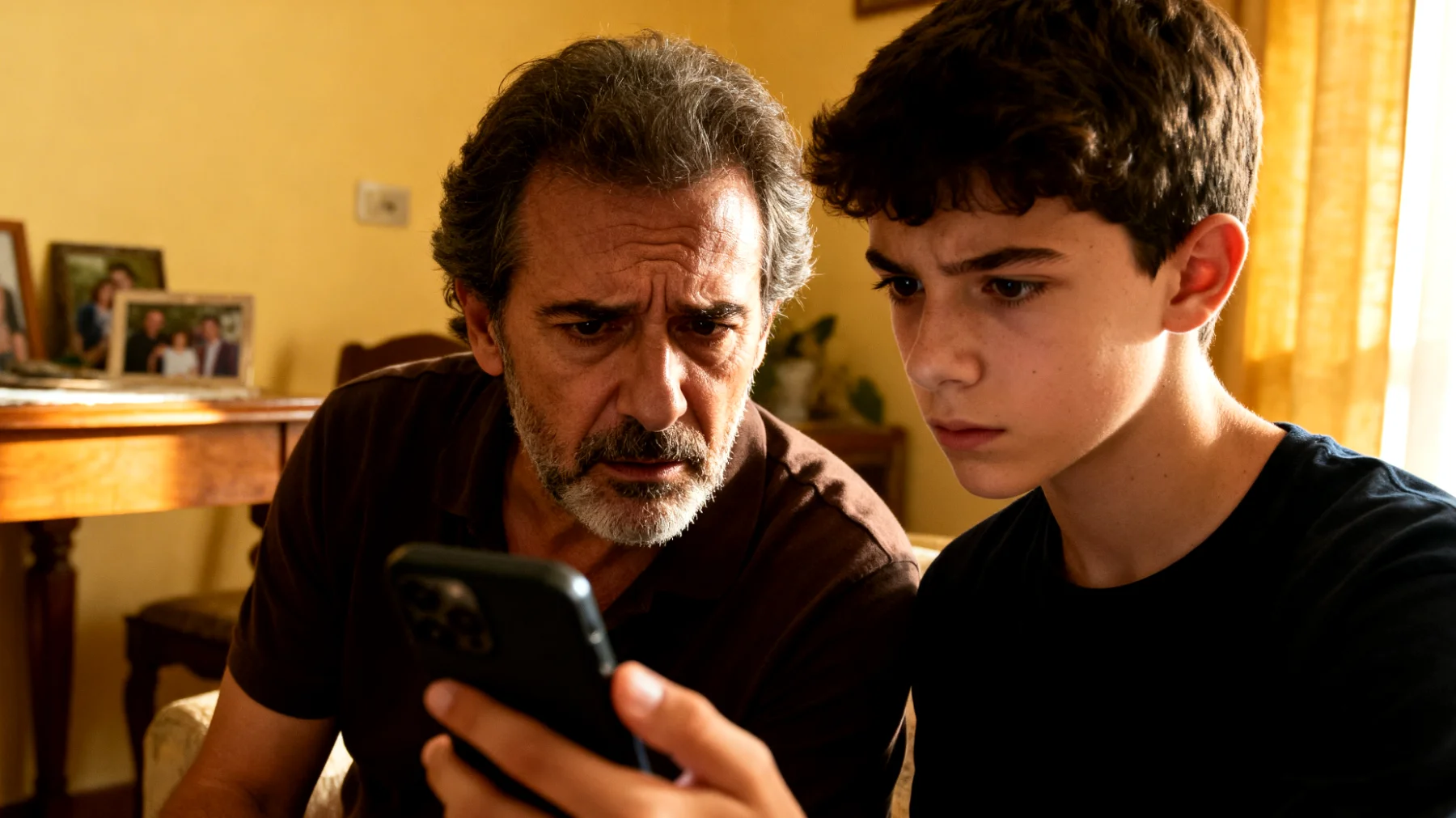 Papà scopre che il figlio adolescente utilizza i social media in modo rischioso, pubblicando contenuti inappropriati, interagendo con sconosciuti o esponendosi a cyberbullismo, e fatica a intervenire efficacemente senza compromettere ulteriormente la comunicazione già fragile tipica dell'età"